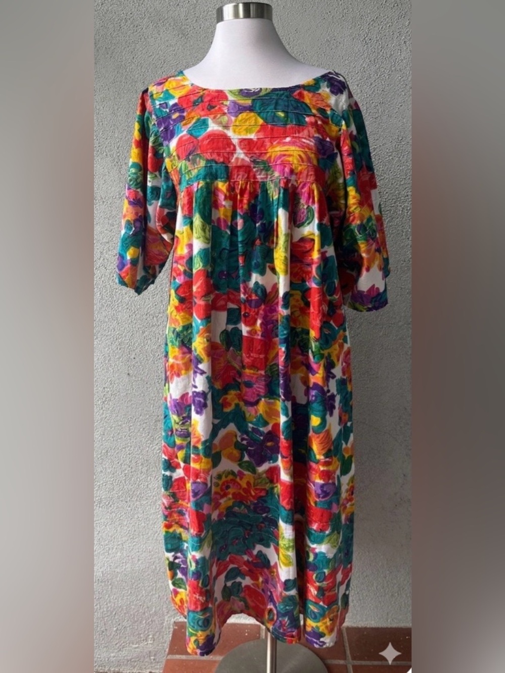 Vintage Patchouli from nature Floral Cotton Boho Kaftan Midi Sun Dress M